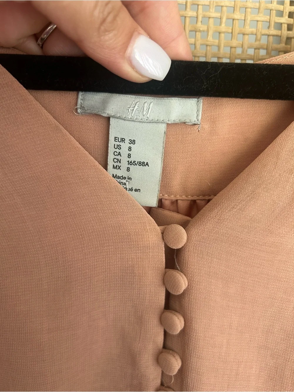 H&M Nude Button Front Mini Dress Size 8 Flowy Boho - Picture 6 of 6